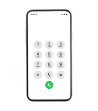 Display Keypad With Numberst For Mobile Phone.Keypad For Template In Touchscreen Device. Mockup Phone Isolated On White Background