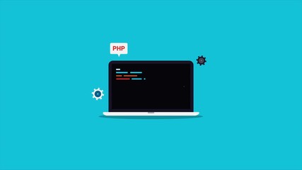 Web development, coding and programming, software technology concept. 2d animation, video clip.