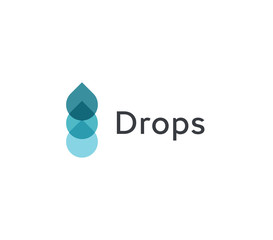 Poster - Drops icon, blue water flow from drops. Concept logotype design for water and oil product technology. Flat abstract emblem. Vector logo template.