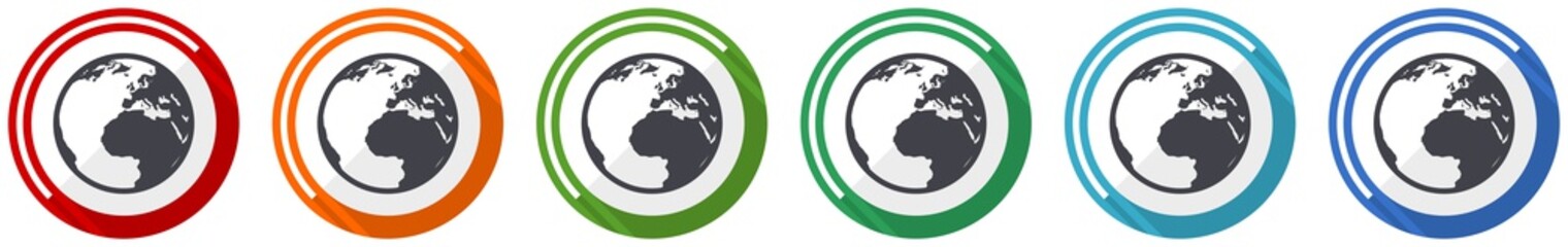 Aufkleber - Earth icon set, flat design vector illustration in 6 colors options for webdesign and mobile applications