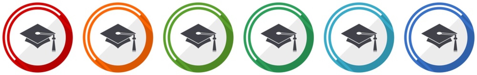 Poster - Education icon set, flat design vector illustration in 6 colors options for webdesign and mobile applications