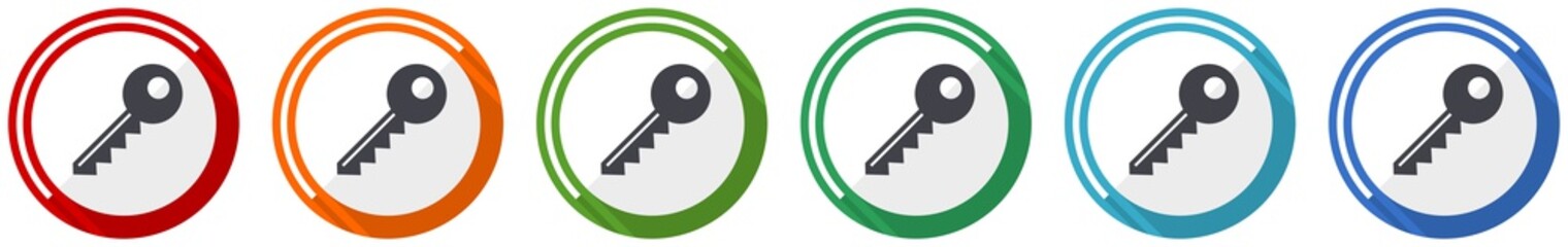 Leinwandbilder - Key icon set, flat design vector illustration in 6 colors options for webdesign and mobile applications