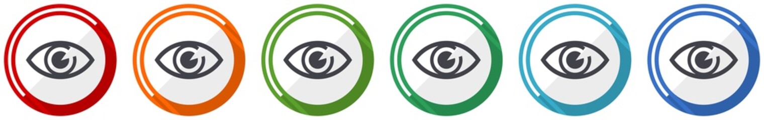 Poster - Eye icon set, flat design vector illustration in 6 colors options for webdesign and mobile applications