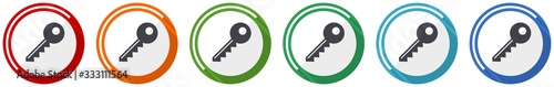 Fotografía Key icon set, flat design vector illustration in 6 colors options for webdesign