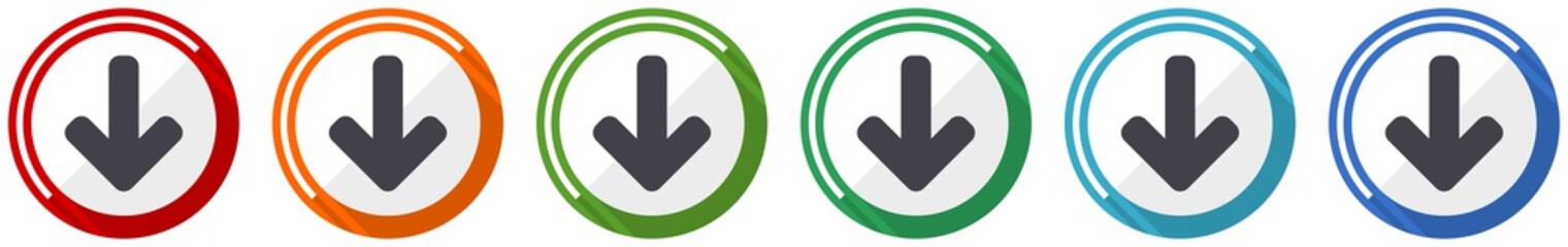 Poster - Down arrow icon set, download flat design vector illustration in 6 colors options for webdesign and mobile applications