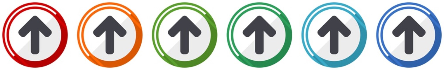 Leinwandbilder - Up arrow icon set, upload flat design vector illustration in 6 colors options for webdesign and mobile applications