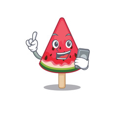 Sticker - Mascot design of watermelon ice cream speaking on phone