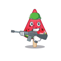 Sticker - A picture of watermelon ice creamas an Army with machine gun