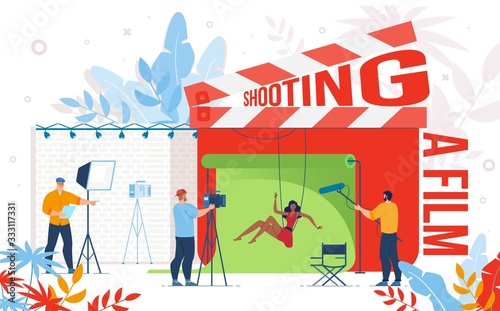 Cuadros en Lienzo Cinematography Industry, Video Content Production Company, Movie Making Team Work Trendy Flat Vector Concept