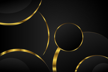Poster - Abstract geometric circle shapes. Stylish background for your design. Modern  poly shape of circle style. Chaotic forms. Black and gold element. Polygonal random shapes. Vector illustration EPS 10