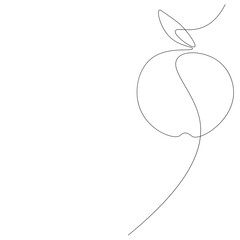 Wall Mural - Apple vector one line drawing isolated on the white background. Vector illustration.