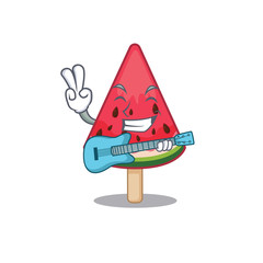 Sticker - Supper cool watermelon ice cream cartoon playing a guitar