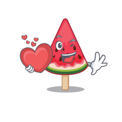 Sticker - A romantic cartoon design of watermelon ice cream holding heart