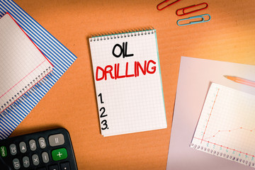 Poster - Text sign showing Oil Drilling. Business photo text involves the drilling and pumping of oil from underground wells Striped paperboard notebook cardboard office study supplies chart paper