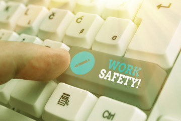 Poster - Conceptual hand writing showing Work Safety. Concept meaning policies and procedures in place to ensure health of employees