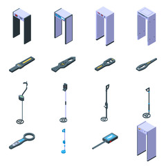 Wall Mural - Metal detector icons set. Isometric set of metal detector vector icons for web design isolated on white background