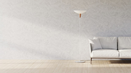 Poster - Couch and floor lamp in the empty living room. 3D render illustration.