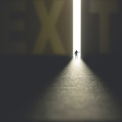 Wall Mural - business man find the way out in the exit signs