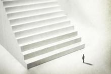 Beginning A New Challenge, Man Climbing Big White Stairs