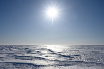 Wall Mural - the frozen surface of the lake on a sunny winter day.
