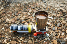 Lifestyle Photography. Making Coffee With Camping Conditions In Nature. Coffeemania Concept