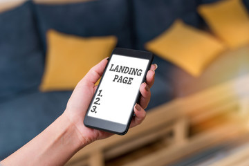 Fototapete - Writing note showing Landing Page. Business concept for Web page that a user arrives at after clicking a hyperlink
