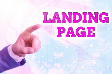 Fototapete - Writing note showing Landing Page. Business concept for Web page that a user arrives at after clicking a hyperlink