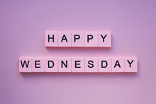 Happy Wednesday Words Wooden Cubes On A Pink Background