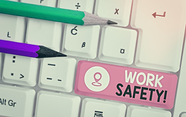 Poster - Word writing text Work Safety. Business photo showcasing policies and procedures in place to ensure health of employees