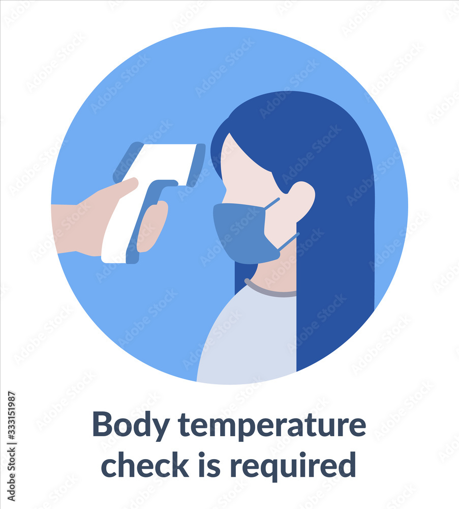 Simple Flat Illustration Showing Body Temperature Check Sign During Covid-19 Outbreak   - obrazy, fototapety, plakaty 