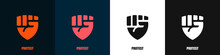 Set Of Logos Of Protest. Fist Stretched Up. Badges Of The Revolution. Vector Illustration