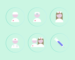 Medicine avatars and icons set of doctor, nurse and vaccine