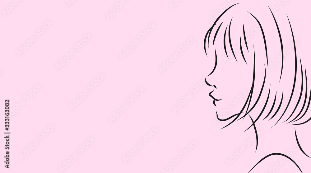 女性の横顔 ピンク背景のシンプルおしゃれイラスト Wall Mural Koukichi Takahashi