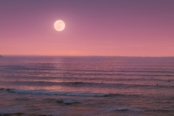 Wall Mural - seascape with full moon on the sea at twilight