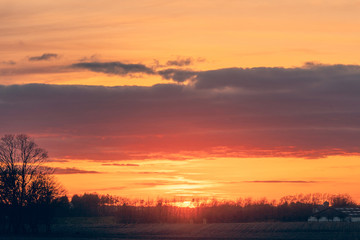 Wall Mural - countryside sunset with a beautiful horizon