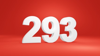 Number 293 in white on red background, isolated number 3d render