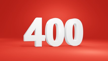 Number 400 in white on red background, isolated number 3d render