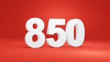 Number 850 In White On Red Background, Isolated Number 3d Render