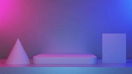 Aufkleber - Abstract Empty Pedestal in Blue Pink vibrant light Stage minimal background for present content advertising banner product design mockup. 3D illustration