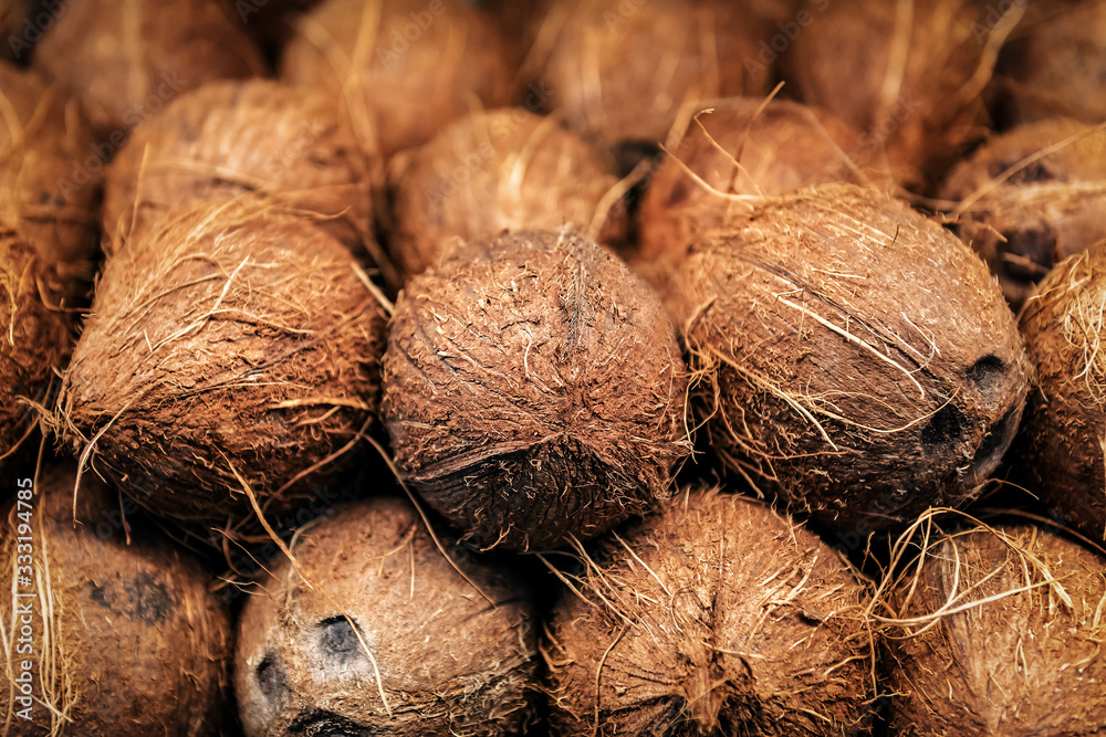 heap of ripe coconut - obrazy, fototapety, plakaty 