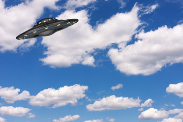 Poster - UFO Concept. Alien Spaceship or Flying Saucer . 3d Rendering