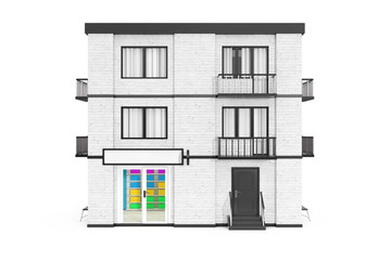 Poster - Store in City, Town White Brick House Building. 3d Rendering