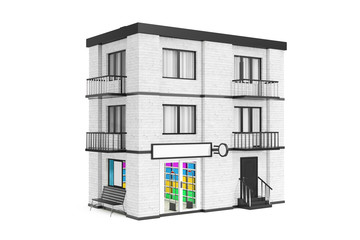 Poster - Store in City, Town White Brick House Building. 3d Rendering