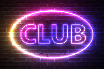 Poster - Ellipse Neon Light Frame with Club Sign. 3d Rendering