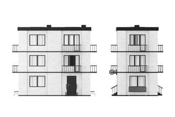 Poster - Real Estate Concept. City, Town White Brick House Building. 3d Rendering