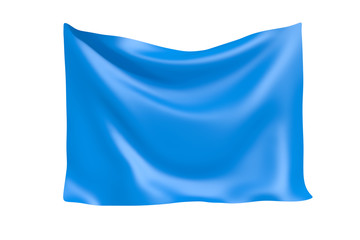 Poster - Textile Fabric Banner. Hanging Blue Cloth Banner with Blank Space for Your Design. 3d Rendering