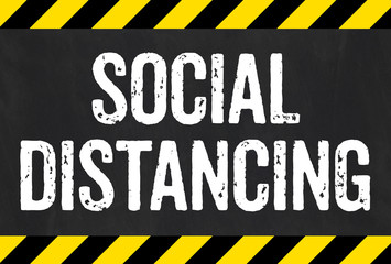 Wall Mural - Sign with caution stripes - Social distancing