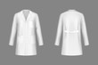 © klyaksun - White doctor coat, medical uniform isolated on transparent background. Vector realistic mock up of lab costume front and back view. Clothes for medicine profession, nurse suit, physician robe
