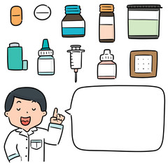 Sticker - vector set of pharmacist and medicine