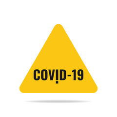 The triangular warning sign of a coronavirus with an acronym of covid-19 is isolated on a white background. Vector illustration, eps 10.